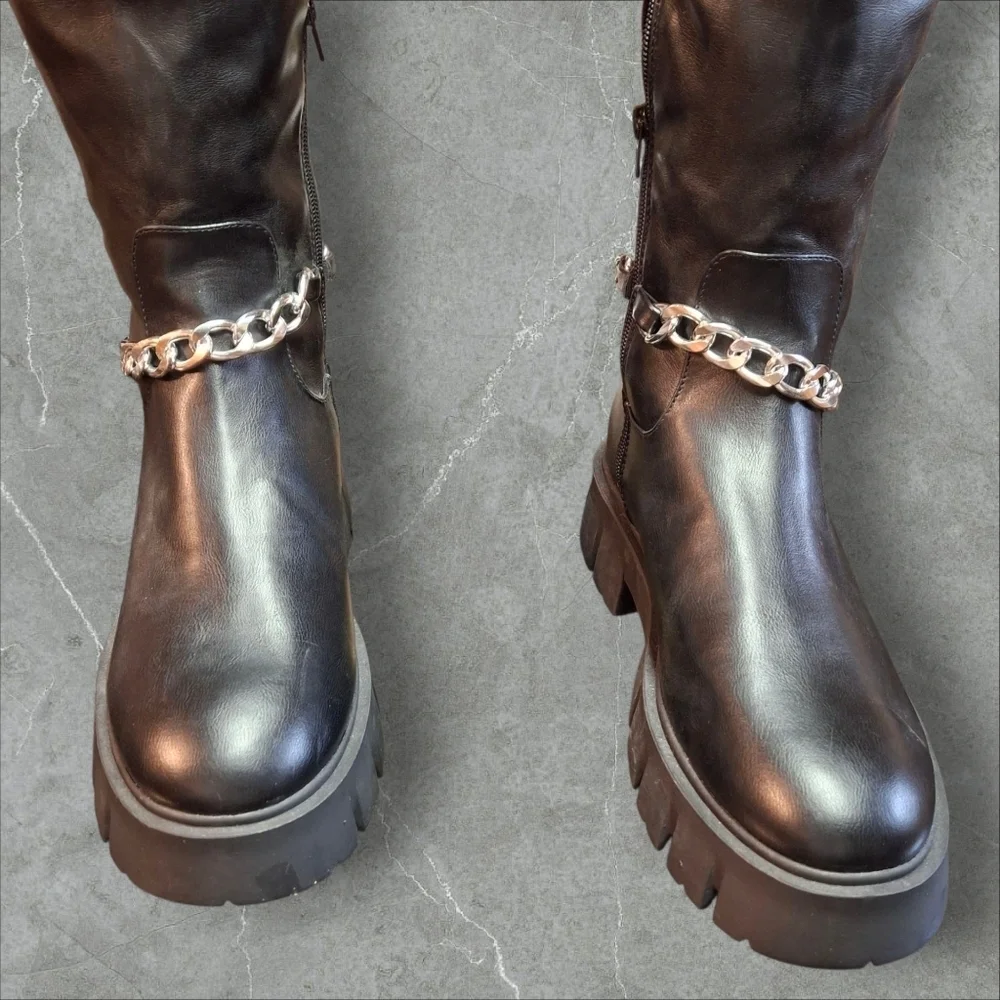 GBG Los Angeles Coen Thigh High With Chain Black Platform Boots Women Size 10